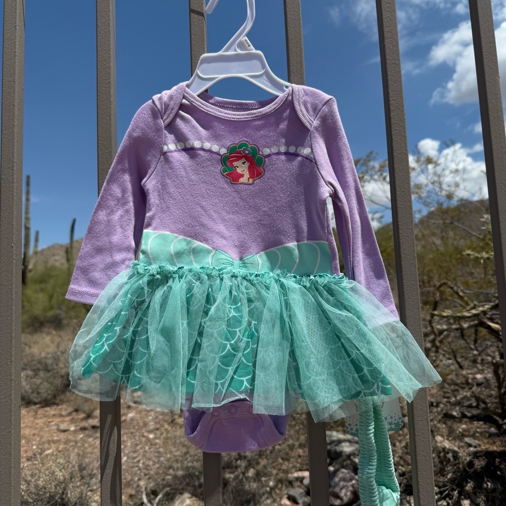⬇️💲Disney Baby NWT Ariel Purple and Green Onesie Tutu W/Headband